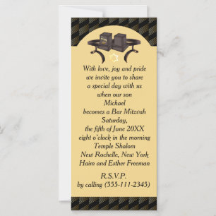 Elegant Black Gold Geometric Bar Mitzvah Tefillin Magnetic Invitation