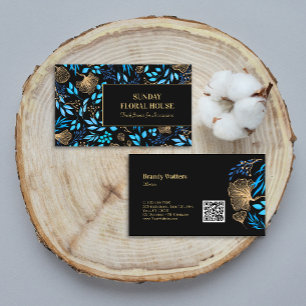 Elegant Black Gold Ginkgo Floral Feminine  Business Card