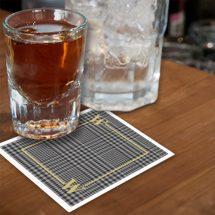 Elegant Black Gold Glen Plaid Monogram Napkin