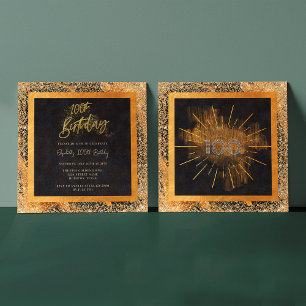 Elegant Black Gold Glitter 100th Birthday Party Invitation