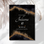 Elegant Black & Gold Glitter 18th Birthday Invitation<br><div class="desc">Announce your milestone celebration in style with this stunningly elegant and modern 18th birthday party invitation. Perfect for a sophisticated and glamourous event, this design combines modern minimalism with luxurious details. The invitation features a rich, black watercolor-textured background, dramatically contrasted with veins of faux gold glitter that emulate a beautiful...</div>