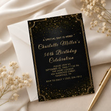 Elegant Black Gold Glitter 50th Birthday Party