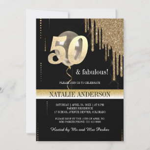 Elegant Black  Gold Glitter 50th Birthday Party Invitation