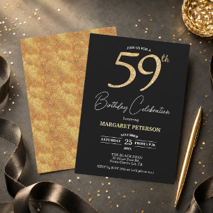 Elegant Black Gold Glitter 59th Birthday Party Invitation