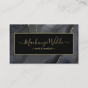 Elegant Black Gold Glitter Agate Marble Chic Business Card