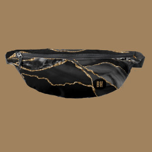 Elegant Black Gold Glitter Agate Marble Watercolor Fanny Pack