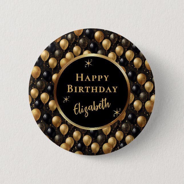  Elegant Black Gold Glitter Balloons Pattern A021 2 Inch Round Button (Front)