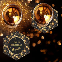  Elegant Black Gold Glitter Balloons Pattern A021