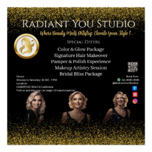 Elegant Black Gold Glitter Beauty Salon Glamour  Poster