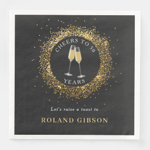Elegant Black & Gold Glitter Birthday Party Napkin
