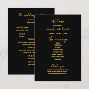 Elegant Black Gold Glitter Brooch Wedding Program