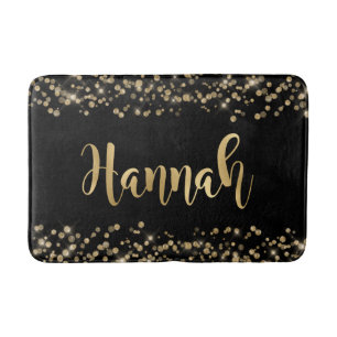 Elegant Black Gold Glitter Confetti Gold Name Bath Mat