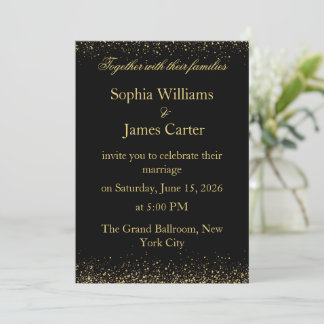 Elegant Black & Gold Glitter Confetti Wedding Invitation