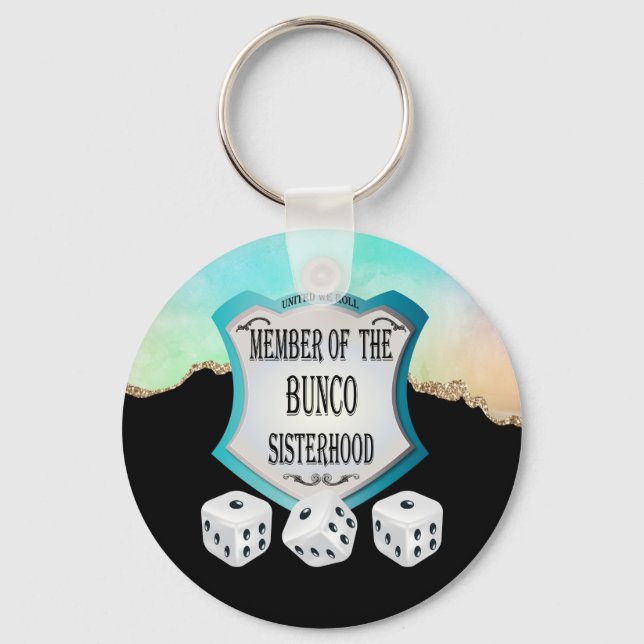 Elegant Black Gold Glitter Dice Sisterhood Bunco Keychain (Front)