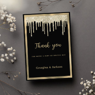 Elegant black gold glitter drips Thank You  Invitation