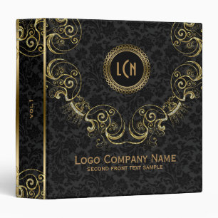 Elegant Black & Gold, Glitter Floral Frame Binder