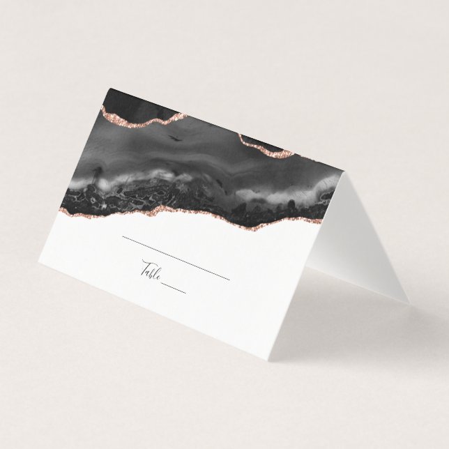 Elegant Black Gold Glitter Folded Place Card (Front)