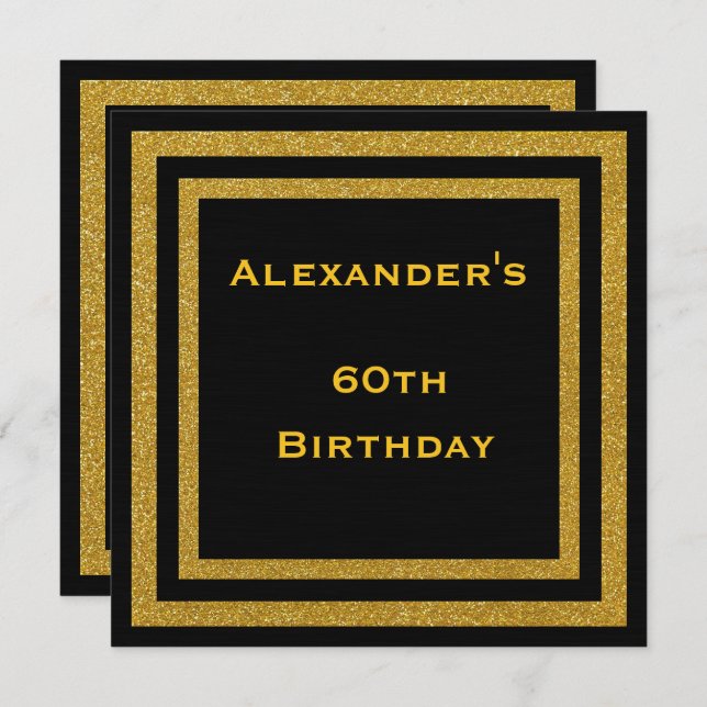 Elegant Black & Gold Glitter Framed 60th Birthday Invitation (Front/Back)