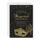 Elegant Black Gold Glitter Masquerade Sweet 16
