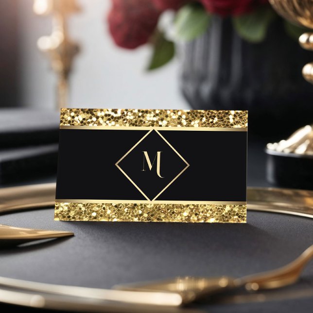 Elegant Black & Gold Glitter Modern Business Card (Creator Uploaded)