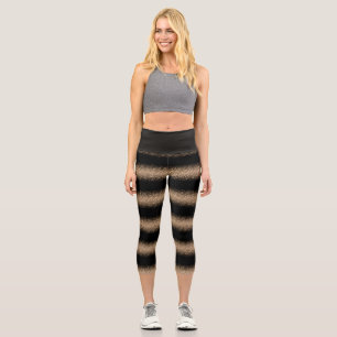 Elegant Black & Gold Glitter Ombre Capri Leggings