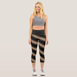 Elegant Black & Gold Glitter Ombre Capri Leggings