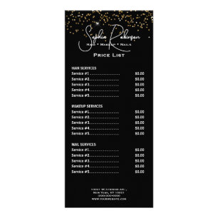Elegant Black & Gold Glitter Price List Rack Card