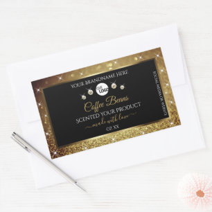 Elegant Black Gold Glitter Product Label with Logo