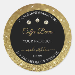 Elegant Black Gold Glitter Product Labels Jewels