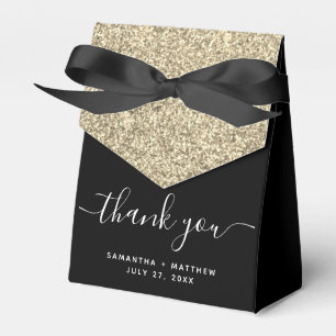 Elegant Black Gold Glitter Thank You Wedding Favor Box