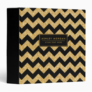 Elegant Black Gold Glitter Zigzag Chevron Pattern Binder