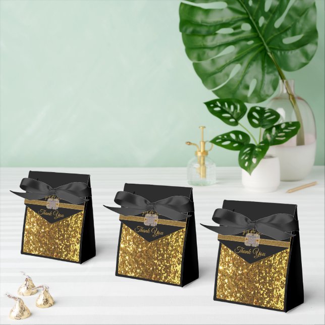 Elegant Black Gold Glitterr Brooch  Favor Box (Multiple)