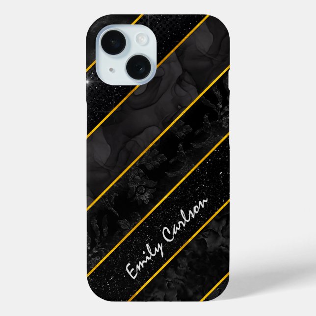 Elegant black gold glittery geometric Case-Mate iPhone case (Back)