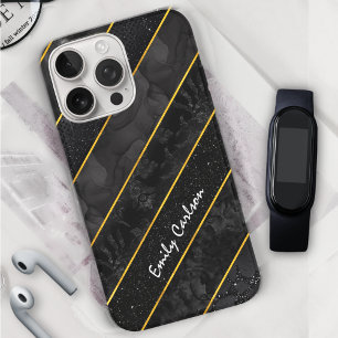 Elegant black gold glittery geometric iPhone 16 pro case