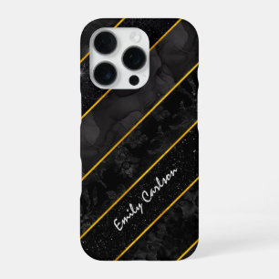 Elegant black gold glittery geometric iPhone 16 pro case