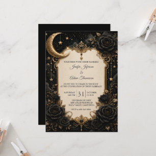 Elegant Black & Gold Gothic Wedding Invitation