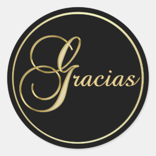 Elegant Black Gold GRACIAS Envelope Favour Classic Round Sticker