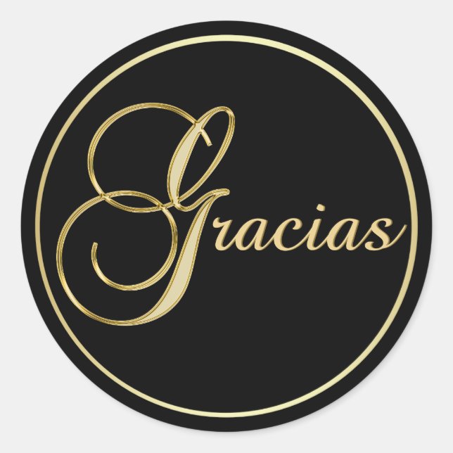 Elegant Black Gold GRACIAS Envelope Favour Classic Round Sticker (Front)