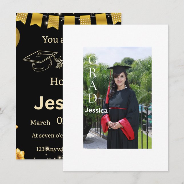 Elegant Black & Gold Graduation Card | Class of 20 (Front/Back)