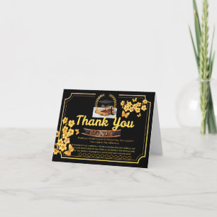 Elegant Black & Gold Graduation Card thank you car