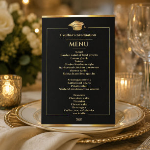 Elegant Black & Gold Graduation Dinner Menu Invitation