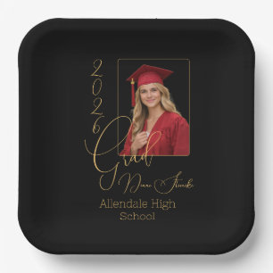 Elegant Black & Gold Graduation Paper Plate