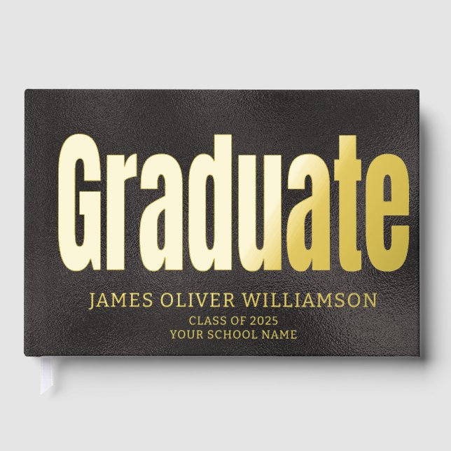 Elegant Black Gold Graduation Party Guest Guest Book (Front)