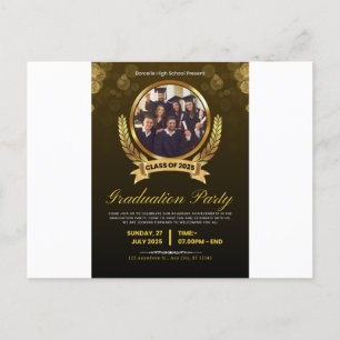 Elegant Black & Gold Graduation Party Invitation. Invitation Postcard