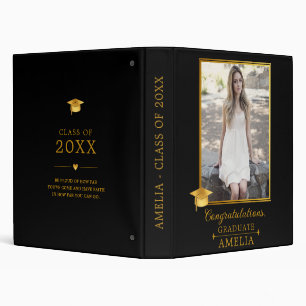 Elegant Black Gold Graduation Photo Keepsake Binder