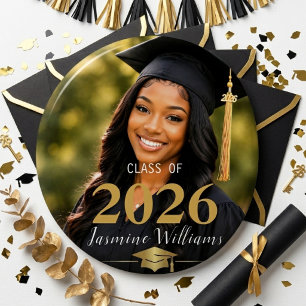 Elegant Black Gold Graduation Portrait Class Year 2 Inch Round Button