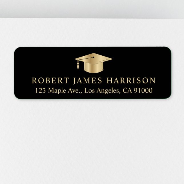 Elegant Black Gold Graduation Return Address (Creator Uploaded)