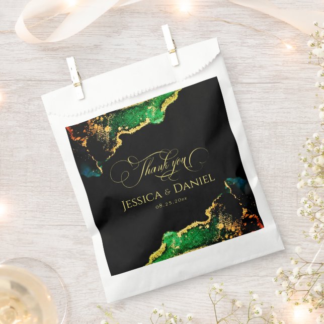 Elegant Black Gold Green Wedding Favour Bag (Clipped)