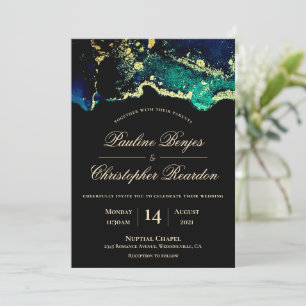 Elegant Black Gold Green Wedding Invitation