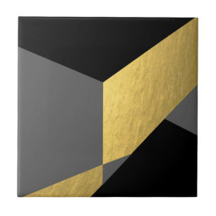 Elegant Black Gold Grey Colour Block Tile